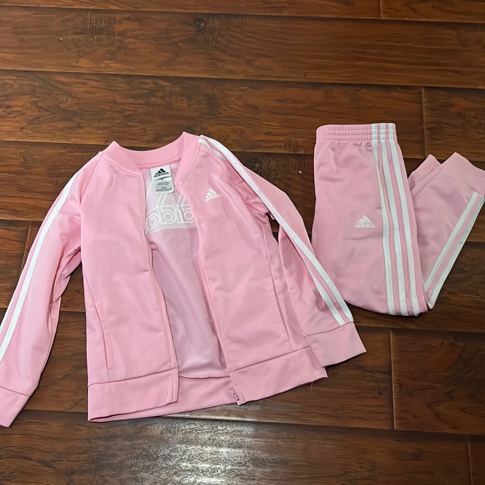 Girls Adidas Track Suit Pink and White Size 6